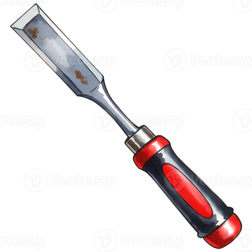 une aquarelle style image de une métal ciseau outil avec une rouge et gris manipuler sur une plaine réglage sur transparent Contexte png