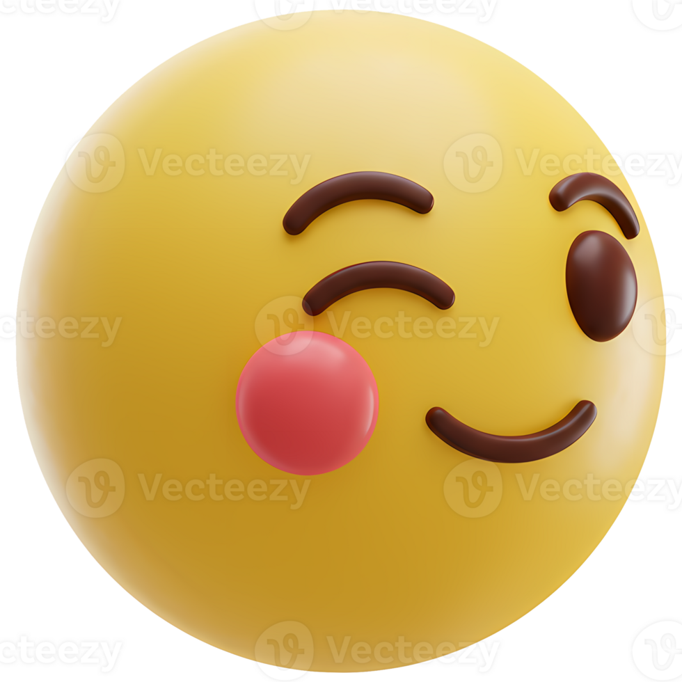 A yellow emoji with a wink and a pink cheek expressing a playful and friendly sentiment in a render on transparent background png