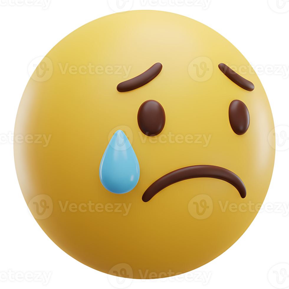 A yellow emoji with a sad expression and a single tear falling from its eye on a transparent setting on transparent background png