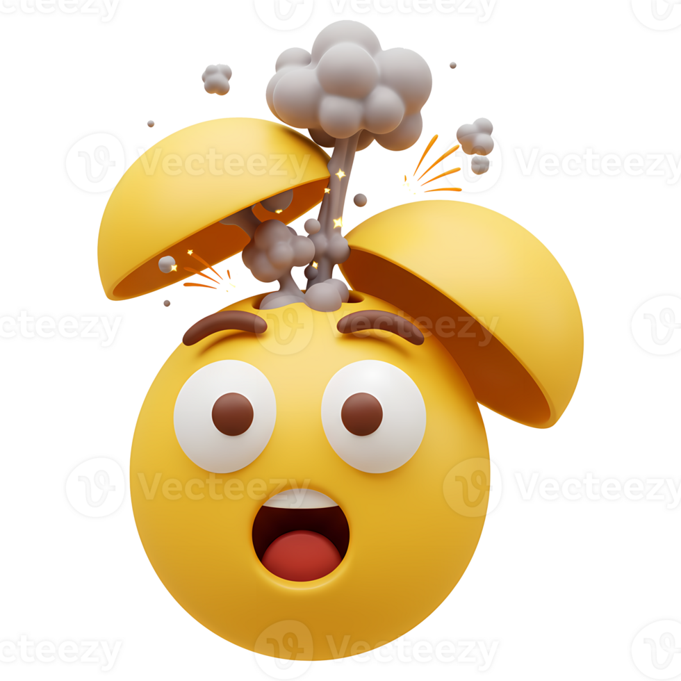 A surprised emoji with its head open and smoke coming out representing an exploding mind concept on transparent background png