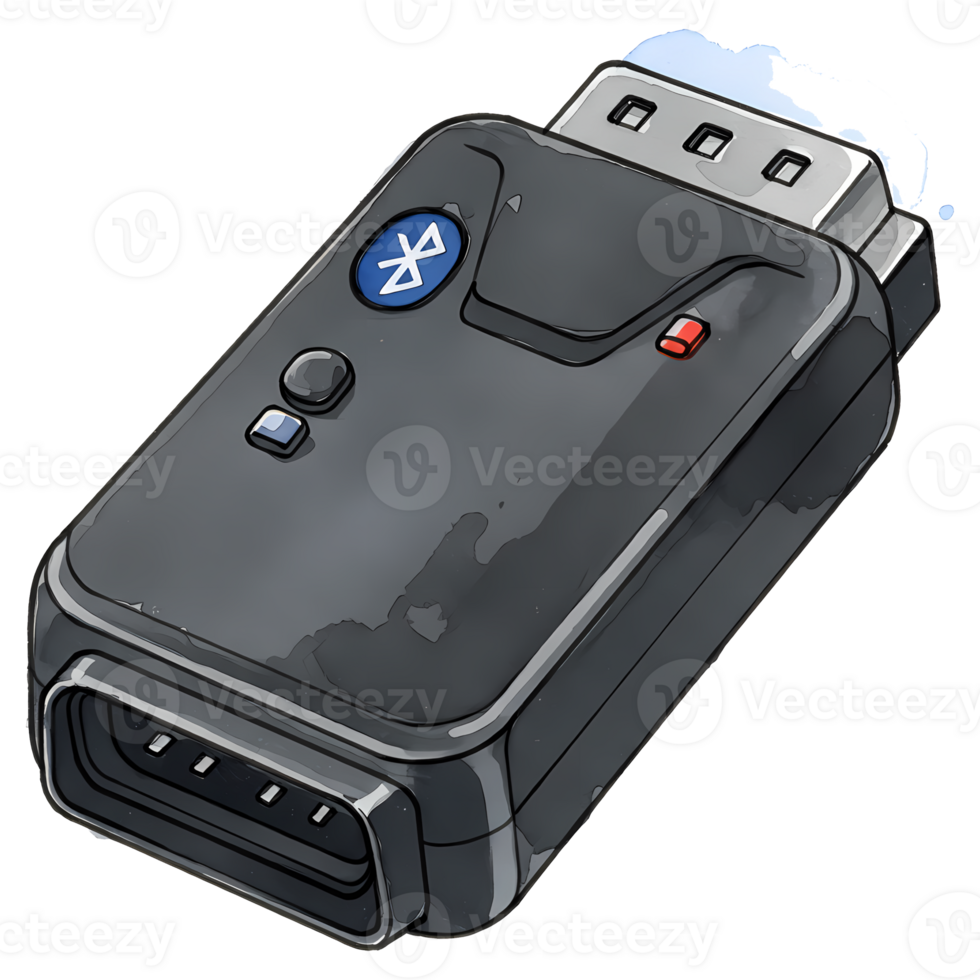 A gray adapter with a usb connector and a bluetooth symbol on a transparent area of the image space on transparent background png