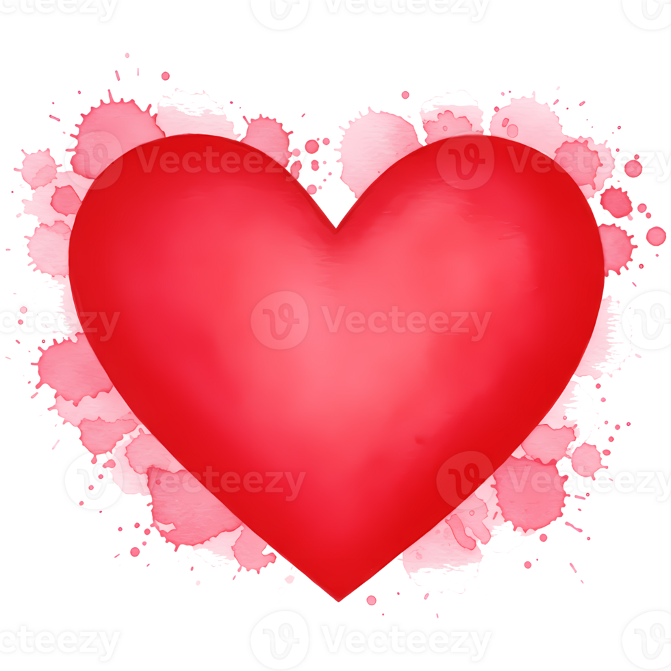 A vibrant heart with watercolor splashes creating a romantic and artistic visual expression design on transparent background png