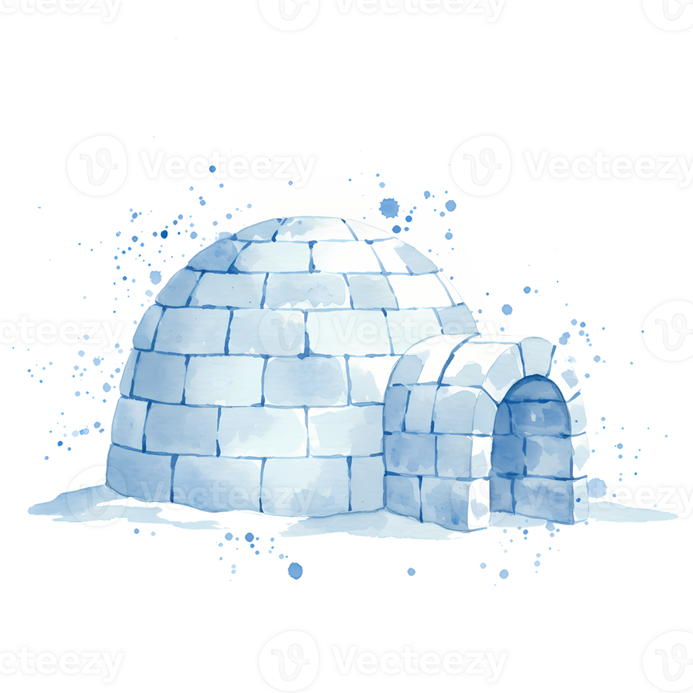 un' acquerello stile Immagine di un iglù con un Ingresso su un' trasparente strato mostrando ghiaccio blocchi su trasparente sfondo png