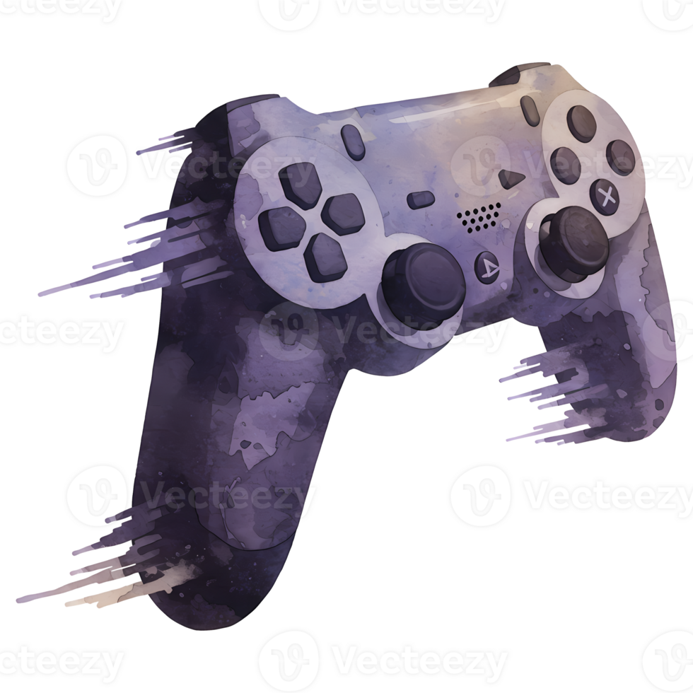 Artistic rendering of a game controller with a watercolor texture and pixelated edge effect style on transparent background png