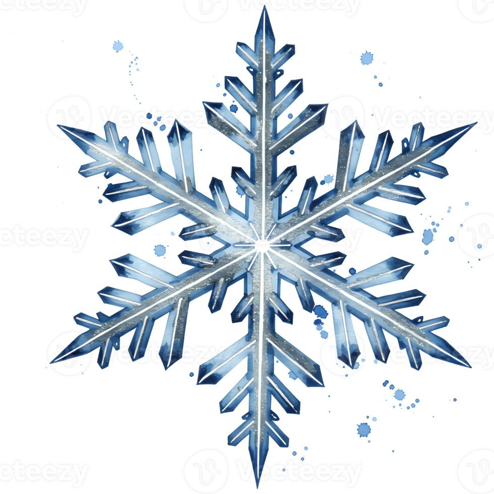 A detailed close up of a symmetrical snowflake with a faint glow on a solid color background on transparent background png