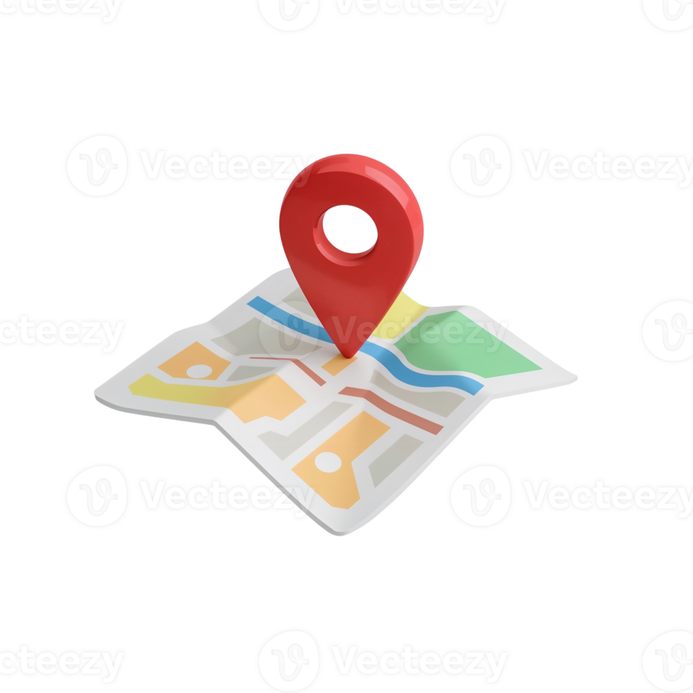 Stylized location pointer on a folded map illustration offering guidance for navigation png