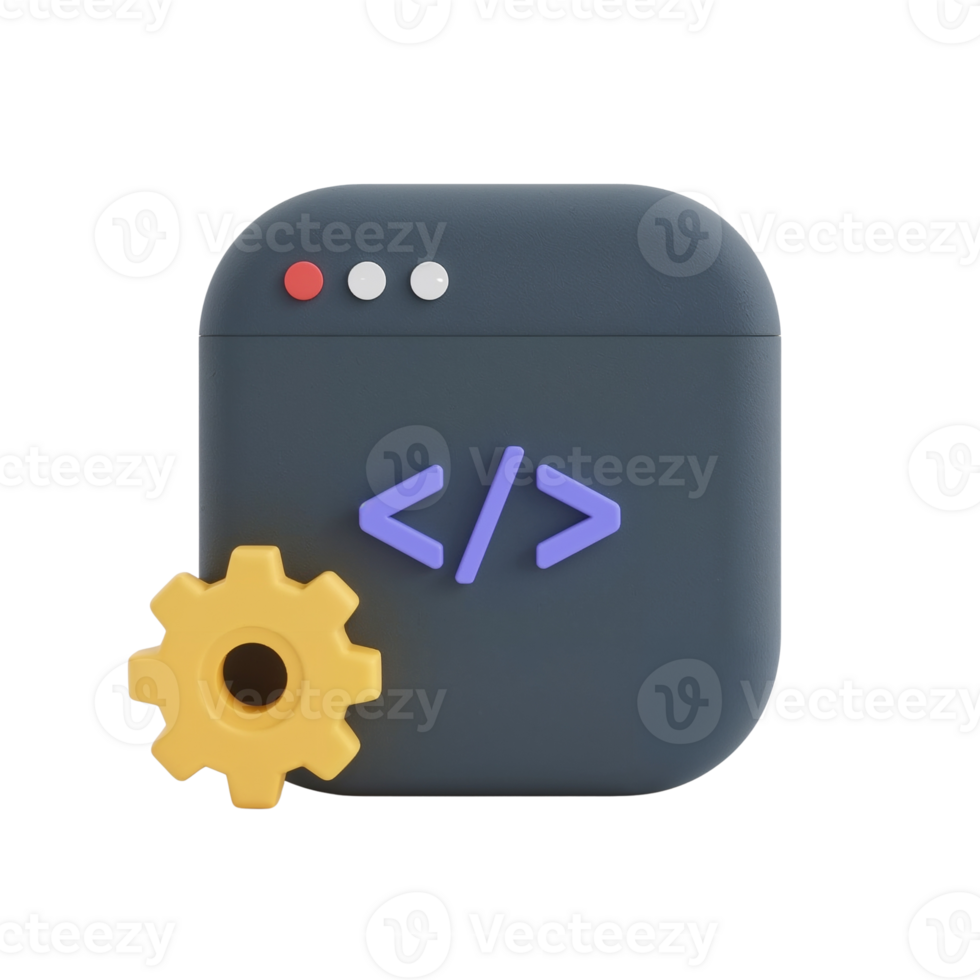 abstrato representação do Programas desenvolvimento processo com roda dentada e código símbolos em interface png