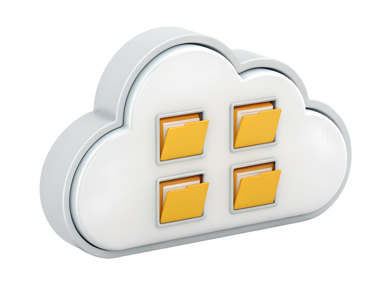 3D cloud storage icon, cloud with multiple files inside, isolated on a transparent background png