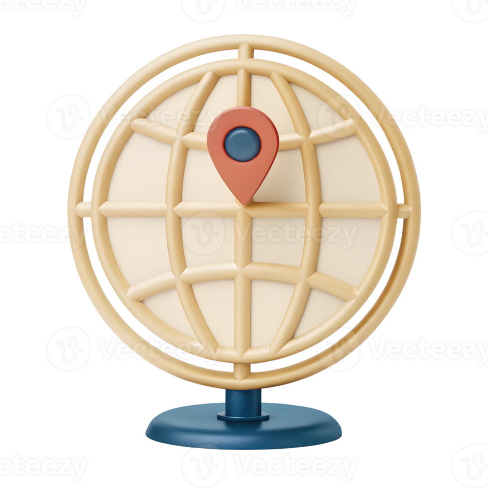 un estilo 3d icono de un globo con un ubicación alfiler, centrado png