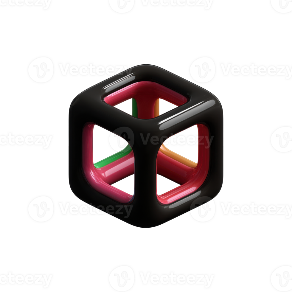 Abstract Geometric 3D Cube With Colorful Intersections. Modern Design And Artistic Expression Isolated On Transparent Background png