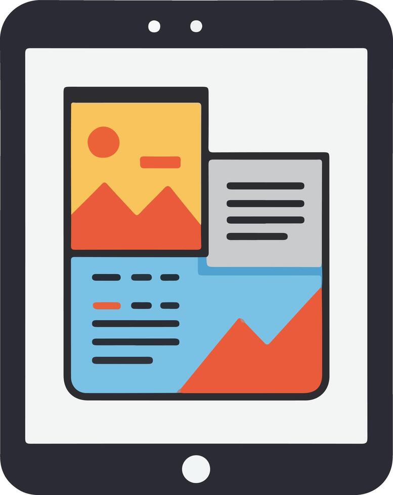Tablet Displaying Data Visualization and Graphics. vector