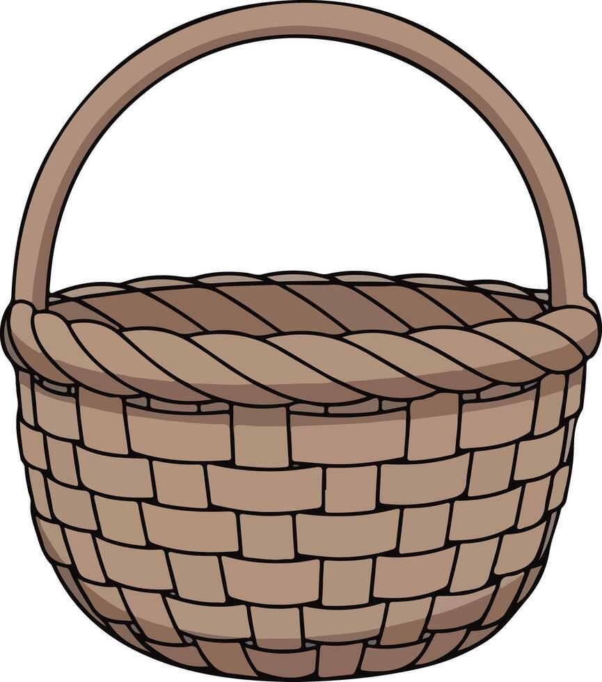 Empty Woven Basket with Handle Rustic Design. vector