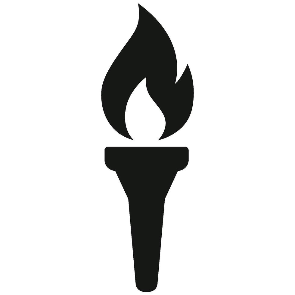 A solid black silhouette of a torch with a flame, representing light, guidance, or a historical tool. vector