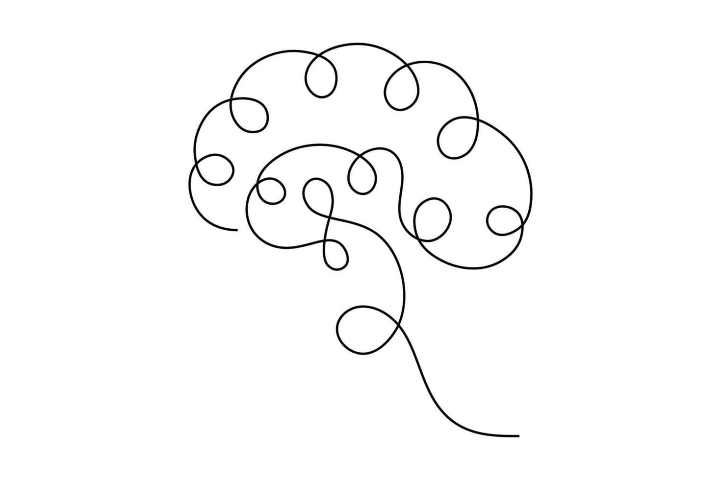 Continuous Line Brain Sketch Minimalist Abstract Art vector