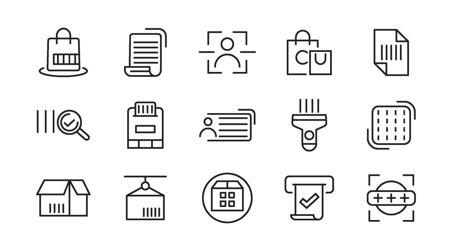 Barcode line icon set. Register, barcode, tracking, tag, read, price, code, payment, QR code, password, security system, scanner outline icon set vector