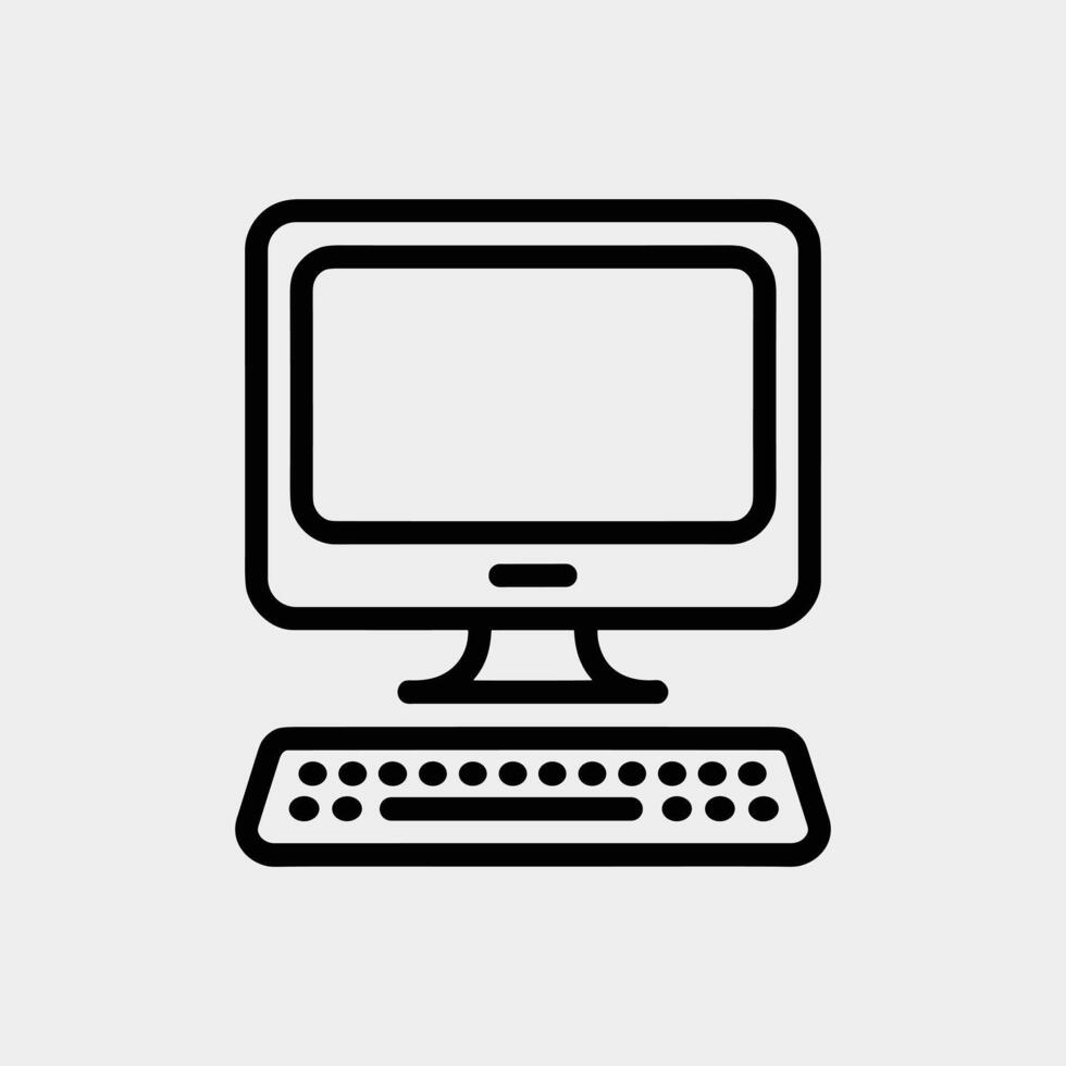 Minimal Line Art Computer Icon with Monitor and Keyboard Isolated on Light Background for Technology, Office, Internet, Web Design, or Education Use vector