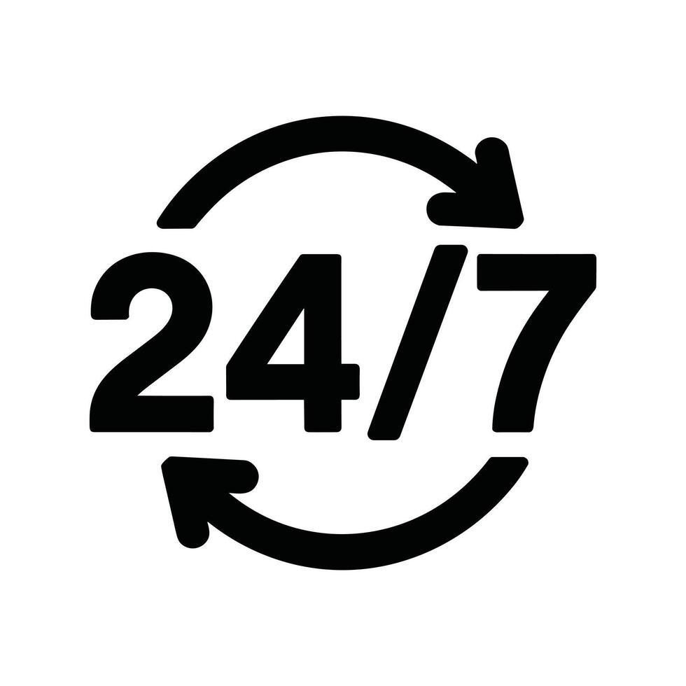 Service Icon with Arrows Representing Around-the Clock Availability, Customer Support, Always Open, Nonstop Service, and Constant Business Operation. vector