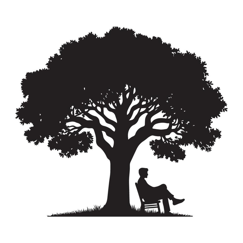 Tranquil scene with a person resting peacefully under a large shading tree vector
