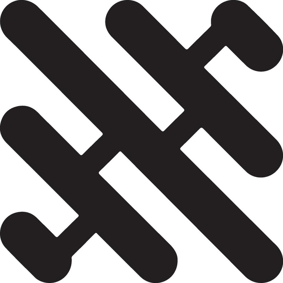 Abstract Geometric Design with Intersecting Diagonal Lines and Rounded Ends in Black vector