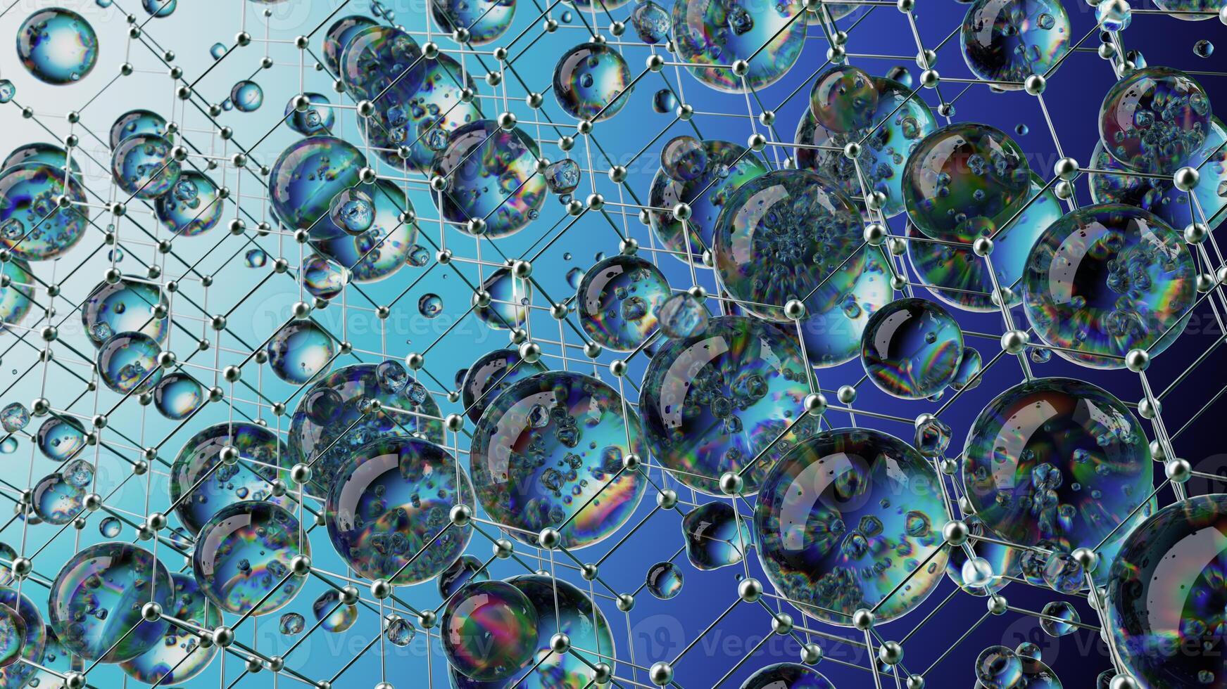 Abstract Image of a Molecular Hexagonal Network With Shiny Spherical Elements photo