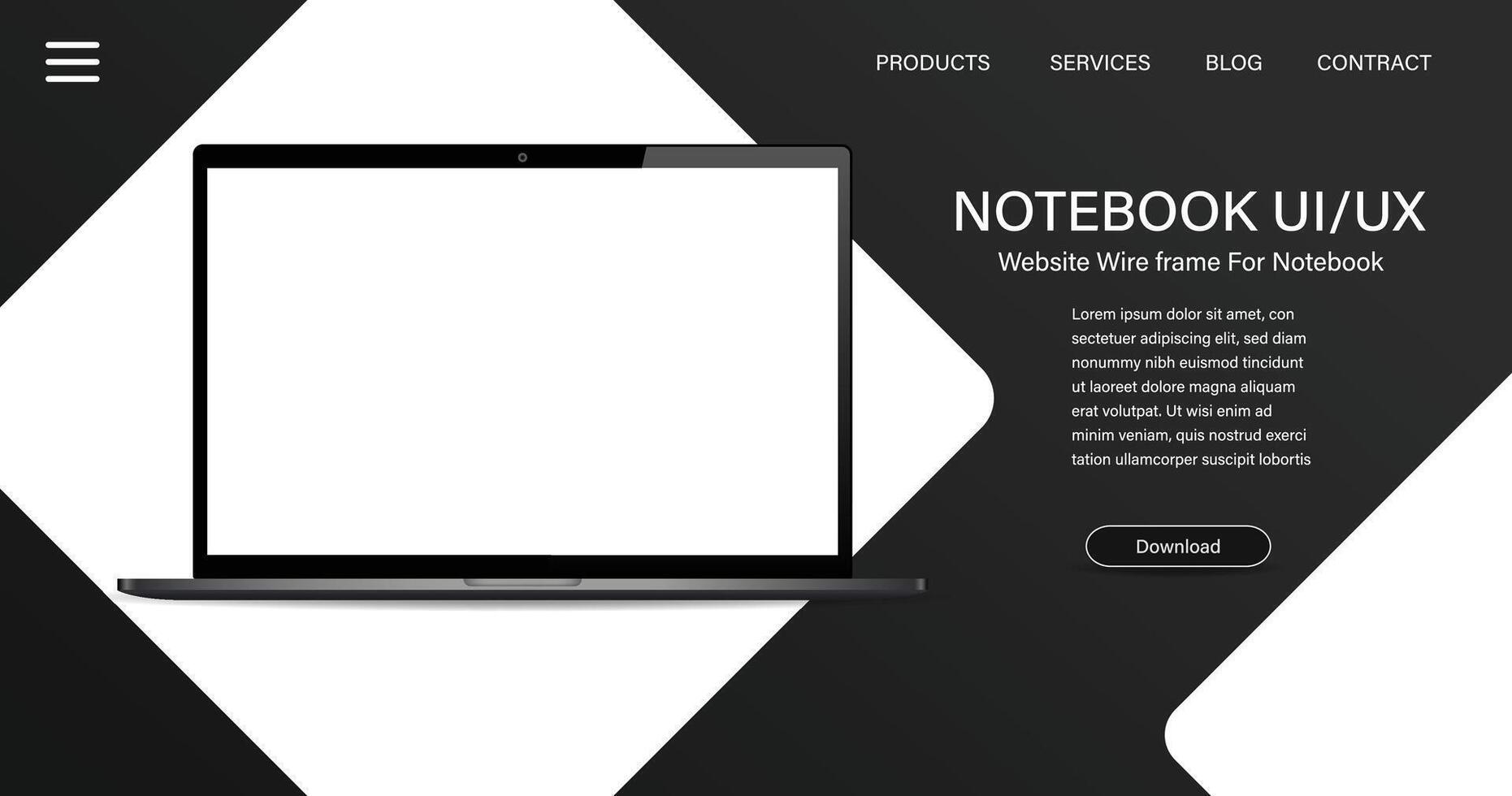 Notebook UI/UX wireframe on display vector