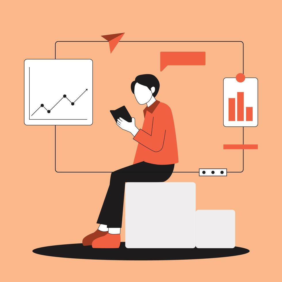 Man Use Laptop For Data vector