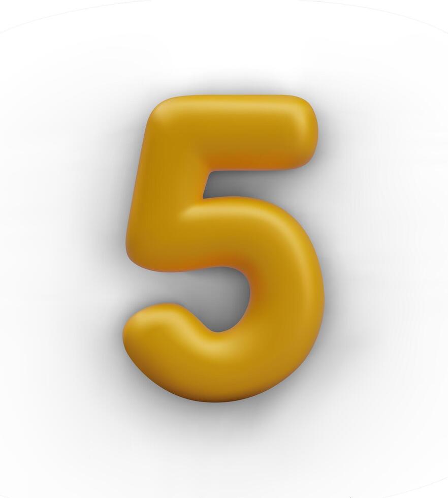 3D number 5 with shadow on white background. Isolated sign, element for math concepts vector