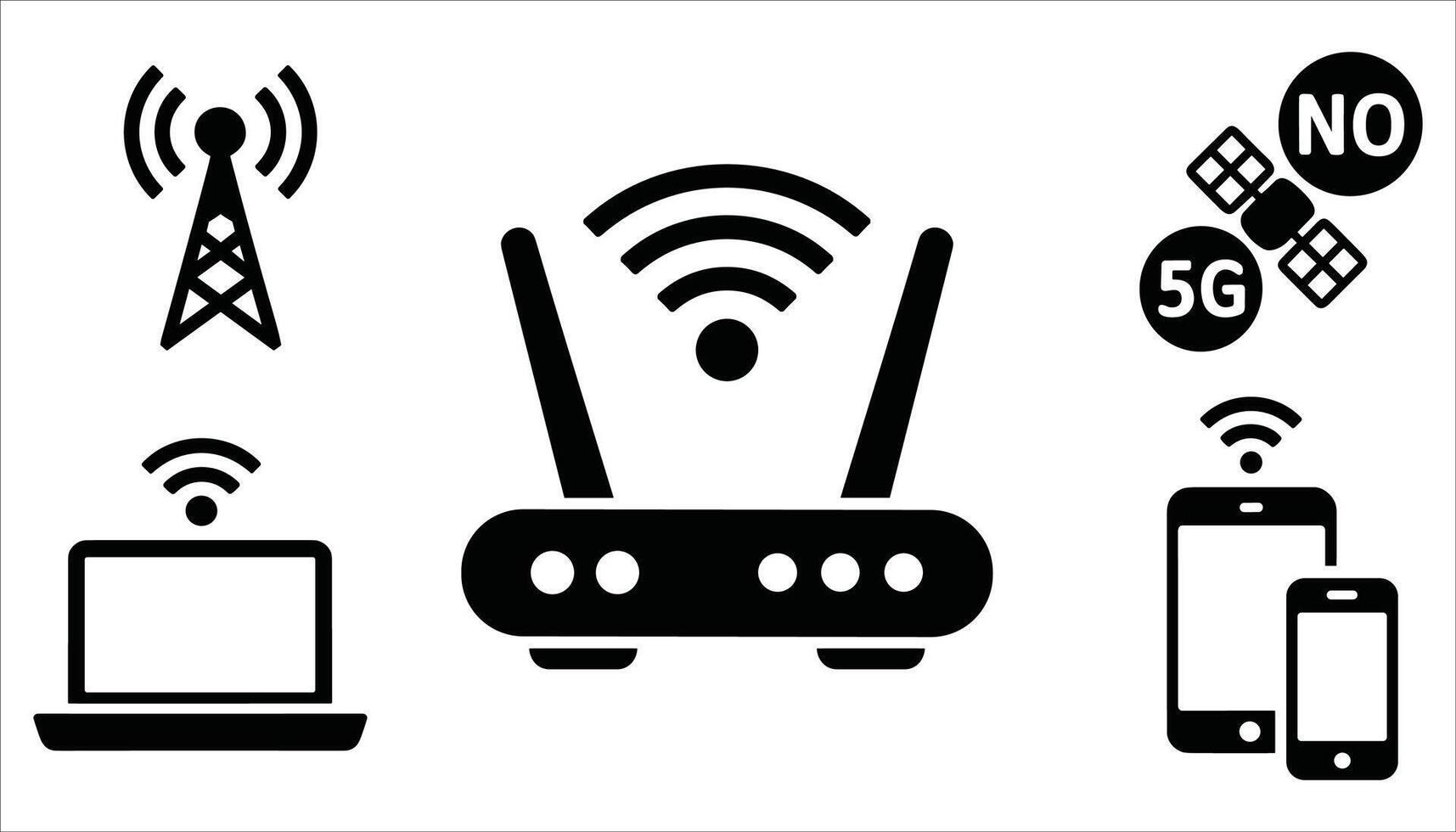 WiFi Router and Internet Connection Icon Set for Network Design vector