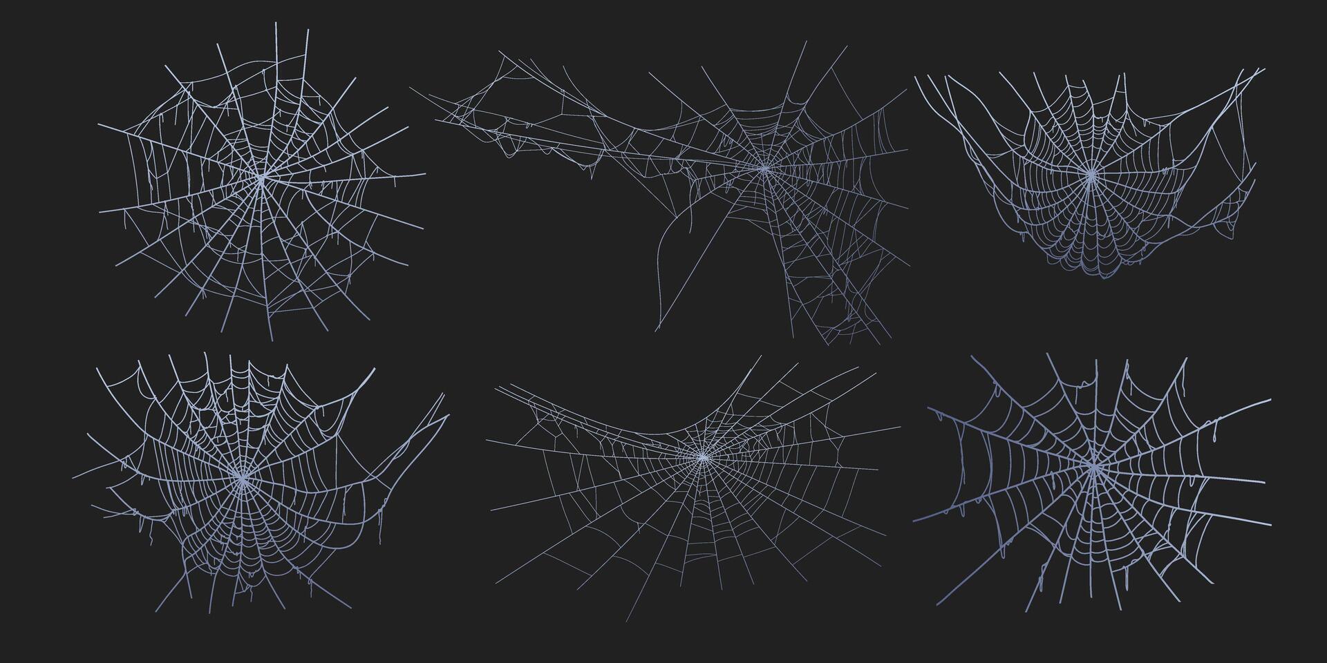 Spooky halloween old cobwebs with various sizes and shape. Old spider web set flat illustration. vector