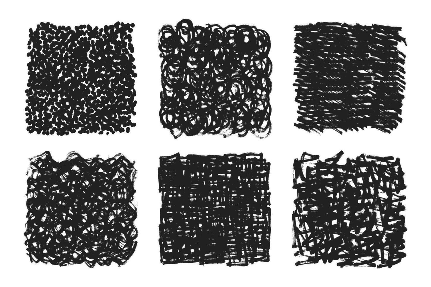 Chalk or charcoals texture smear scribble boxes dirty sketches trace set illustration. vector