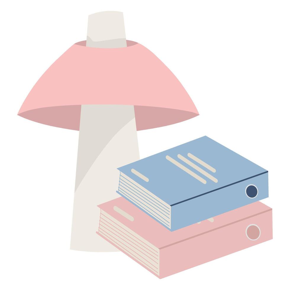 Lamp with Folders Illustration, Minimal Desk Light Setup, Workspace with Lamp and Documents vector