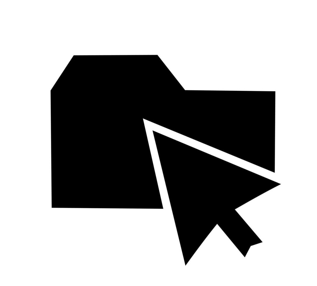 Black icon illustration of a computer cursor arrow selecting a document file symbol representing digital application navigation user interface and online technology design vector