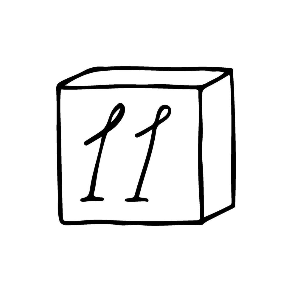 No. 11 On one of the cube's faces - a hand drawn line sketch vector
