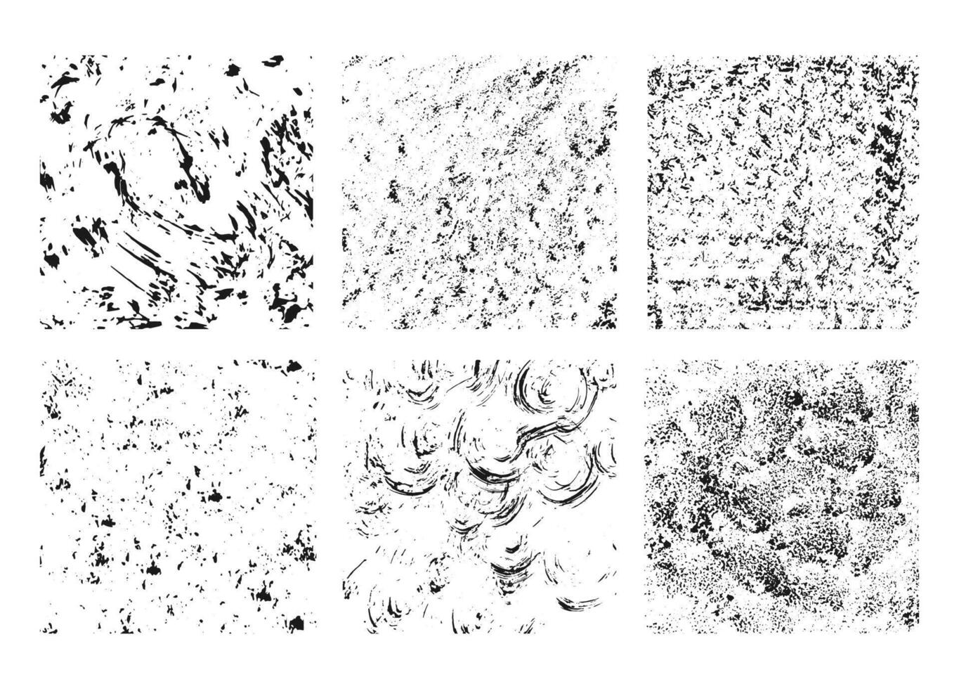 Set of grunge overlay textures. Effect of spreading and splashing ink, sponge effect, charcoal drawing, scratches, scuffs. vector