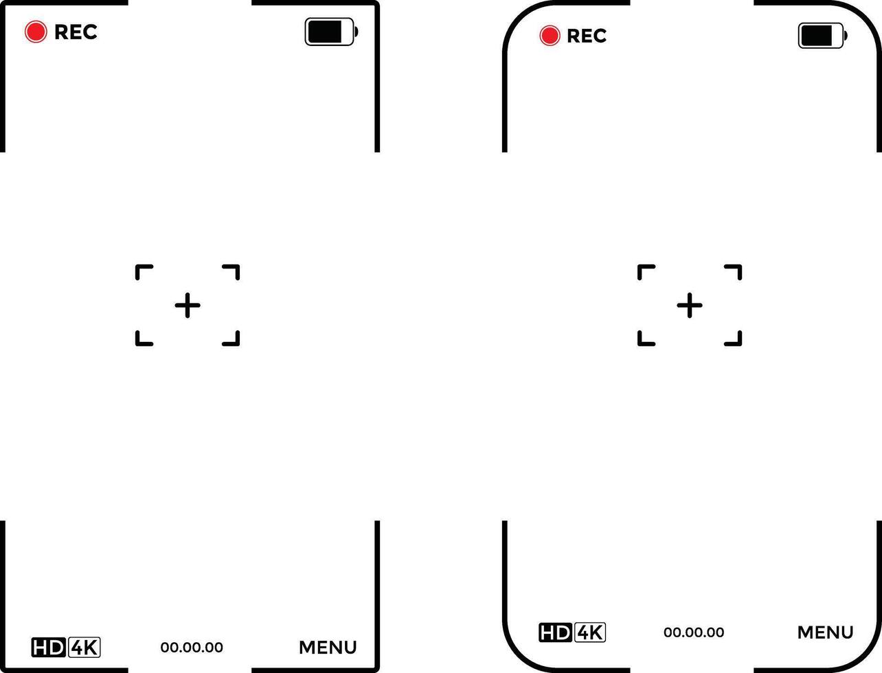 Smartphone camera viewfinder. camera screen. camcorder viewfinder graphic elements. rec icon with information and timing vector