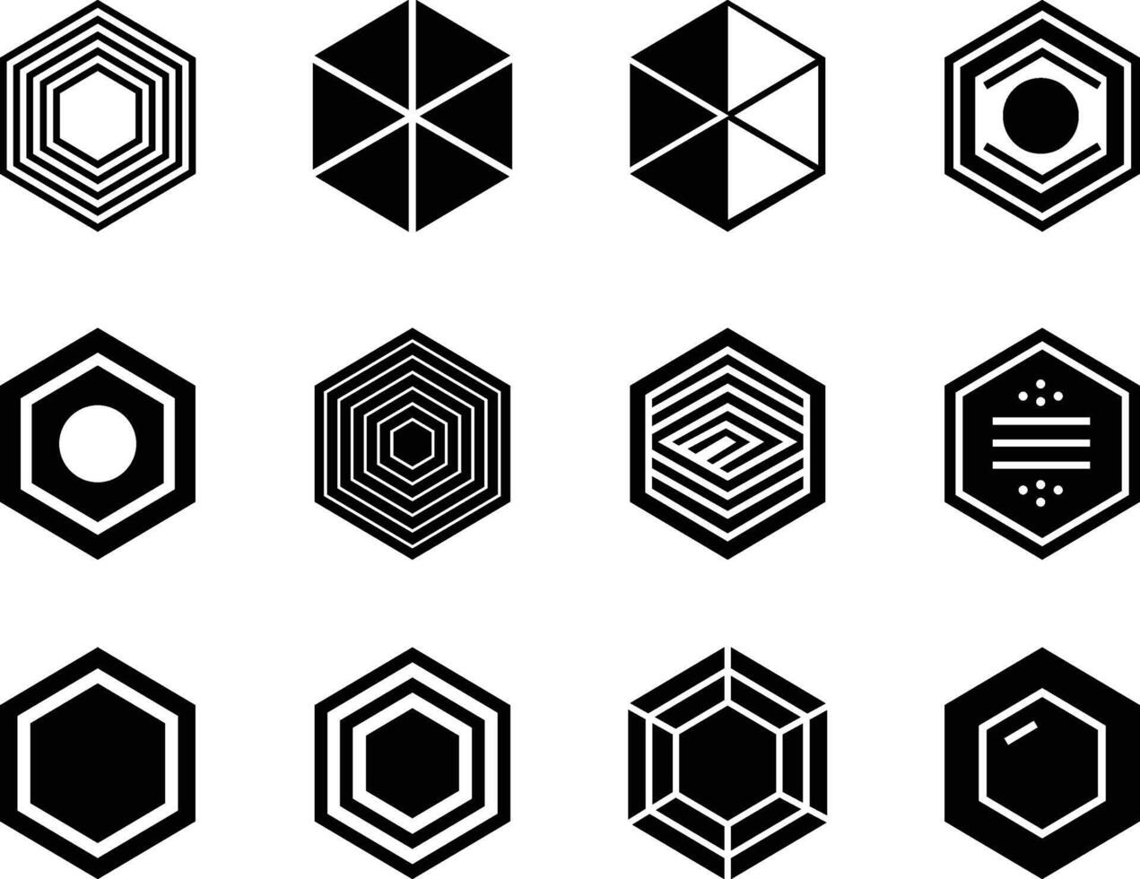 A collection of hexagonal shapes and logo marks vector