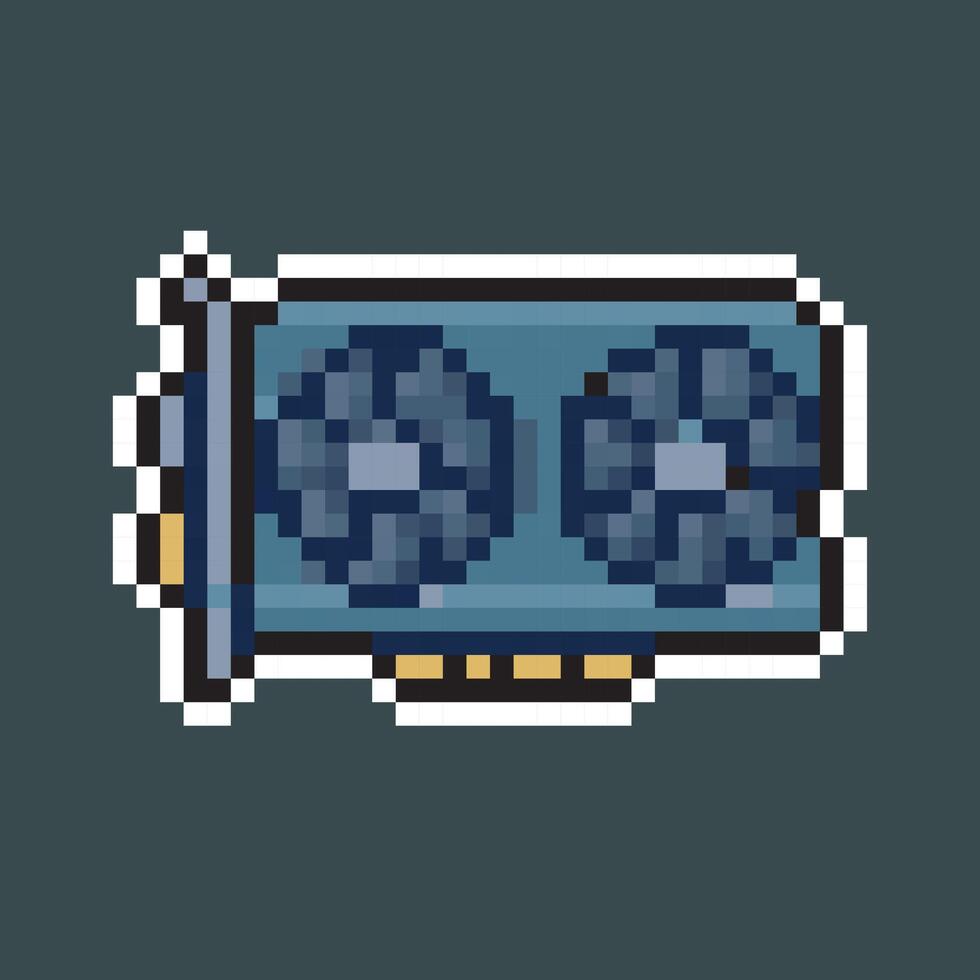 GPU Card sign in pixel art style with outline and isolated background vector