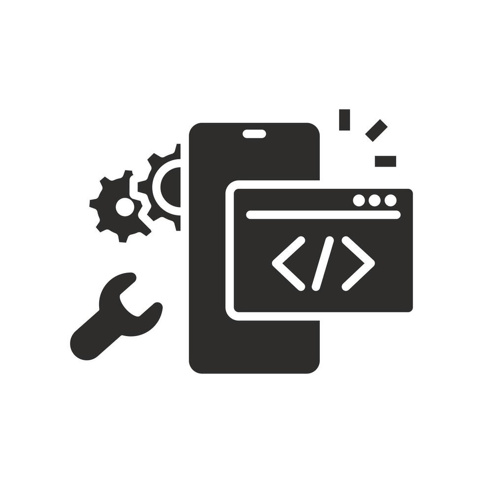 configure application mobile icon, phone system development, react user, flat illustration vector
