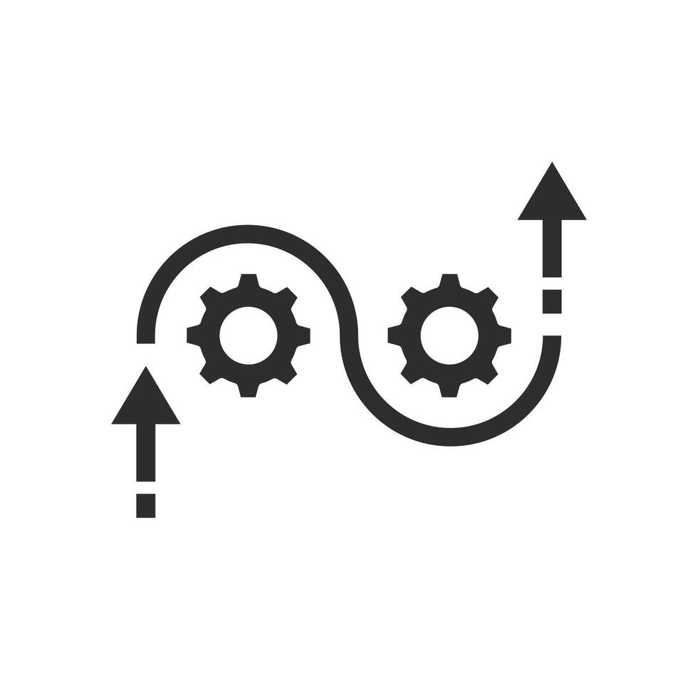 flexible work software icon, agile process, methodology development, arrow with gears, flat symbol on white background - illustration vector