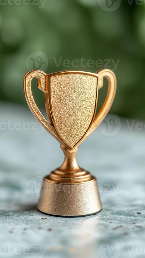 Gleaming trophy bursting golden confetti, spray success with dynamic particle symbolizing against neutral background photo