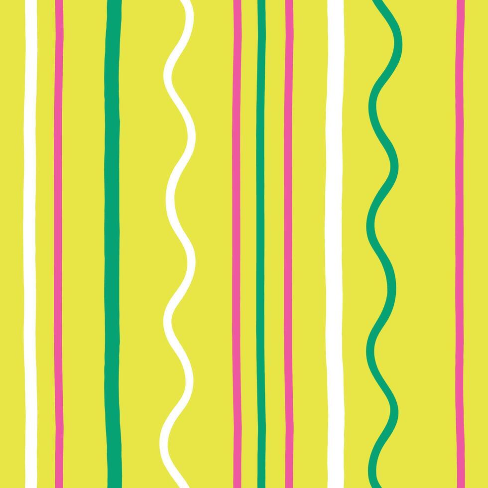 Hand-Drawn Vertical Line Pattern with Colorful Straight and Wavy Lines in Pink, Green and White vector