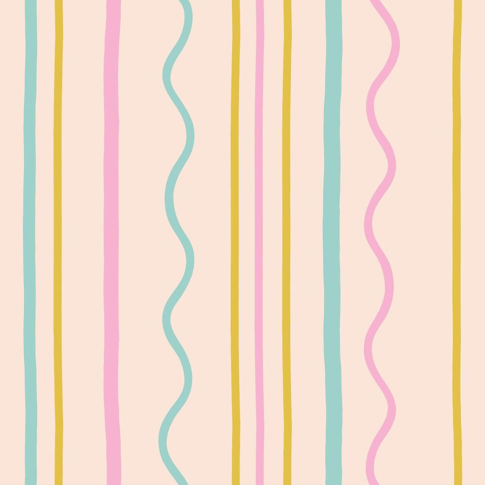 Hand-Drawn Vertical Line Pattern with Colorful Straight and Wavy Lines in Pink, Green and Yellow vector