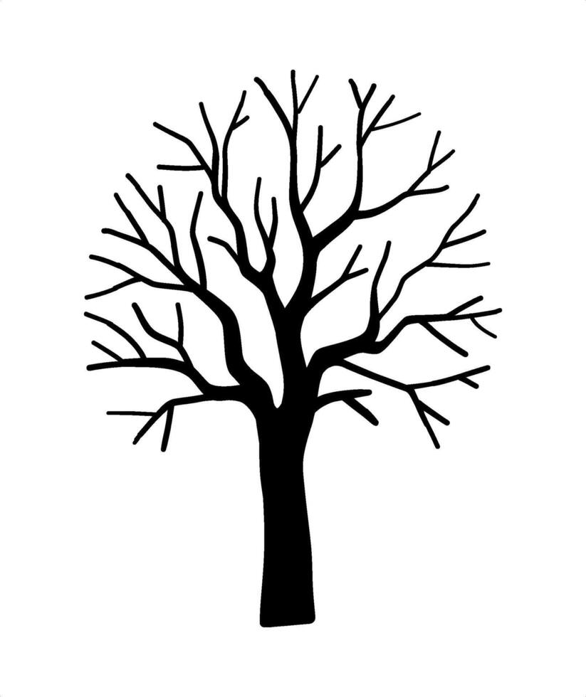 Ornamental dead tree silhouette with sprawling branches. Spooky chic design element for Halloween applications, textile print, dark botanical artwork, rustic wooden autumn or winter surface patterns vector