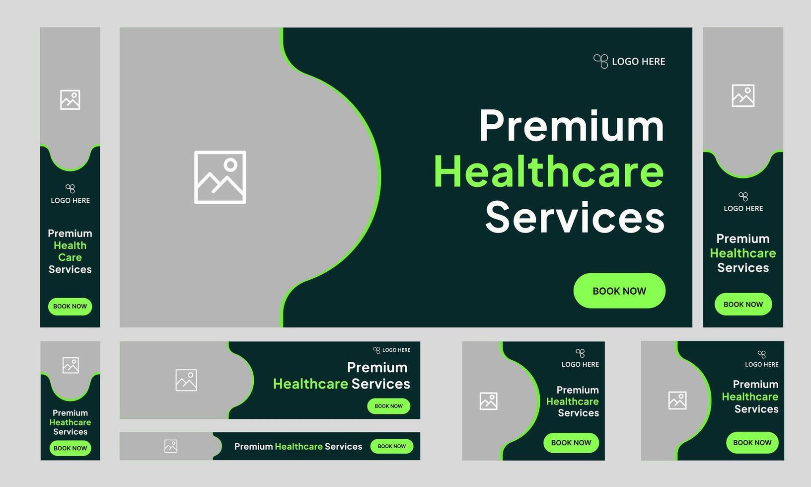 Daily best healthcare services web set banner design for social media post, daily medical services web bundle banner design, fully customizable eps 10 file format vector