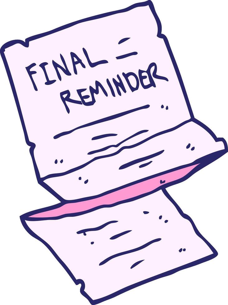 cartoon doodle final reminder letter in bright neon color vector