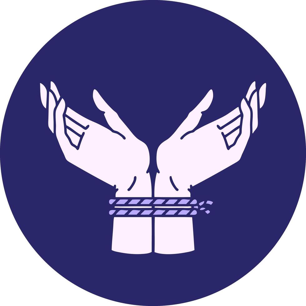 Two hands with rope tied to them in a circle vector