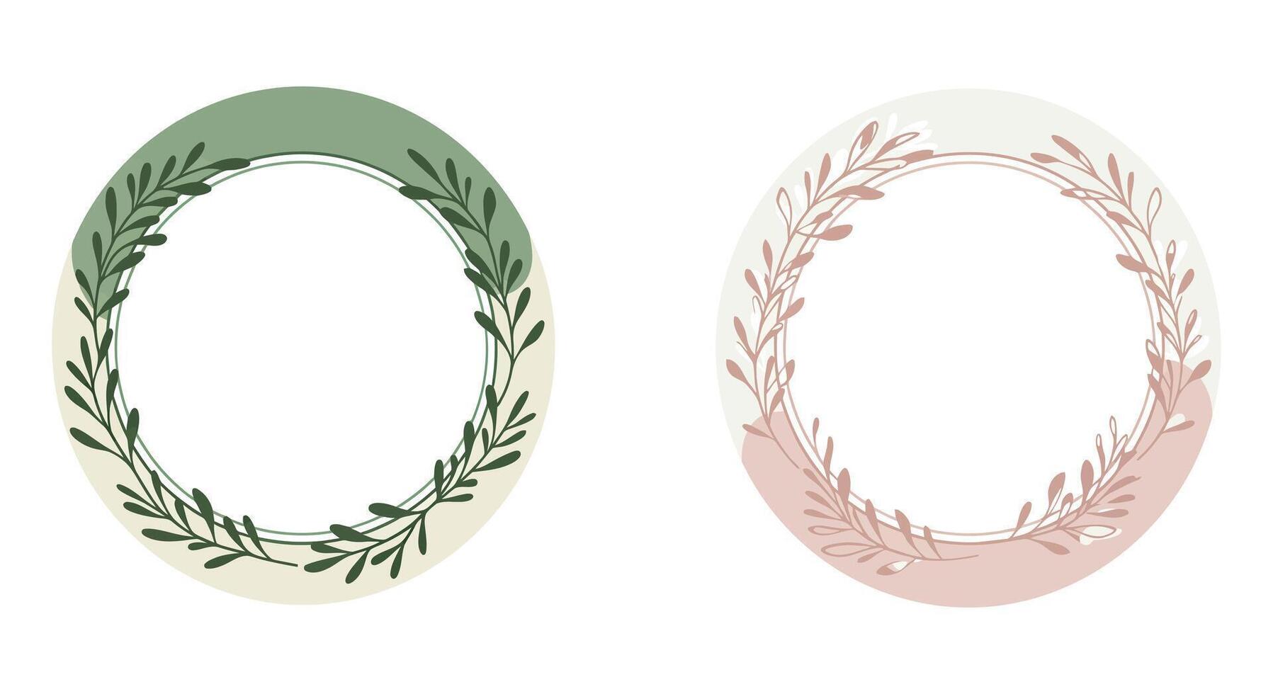 Two oval frames with leaves and branches vector