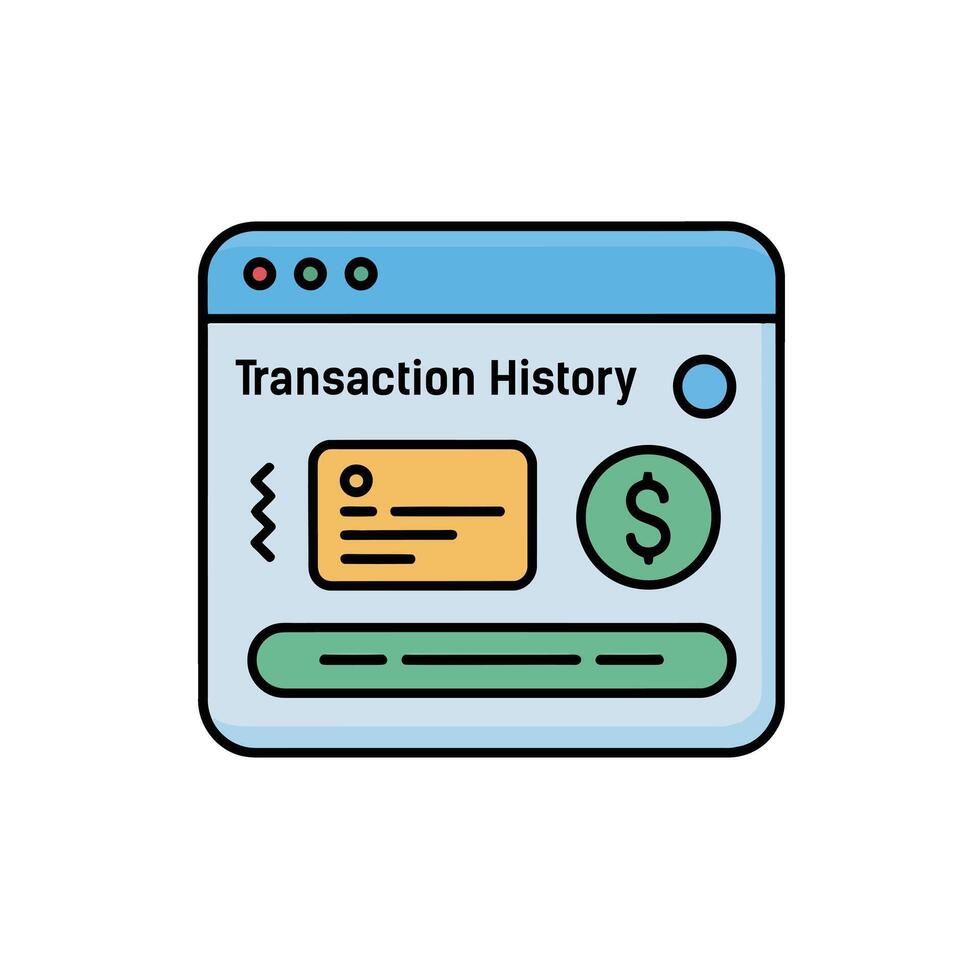 Transaction History Interface Showing Financial Data and Account Balance Information, Web Design vector