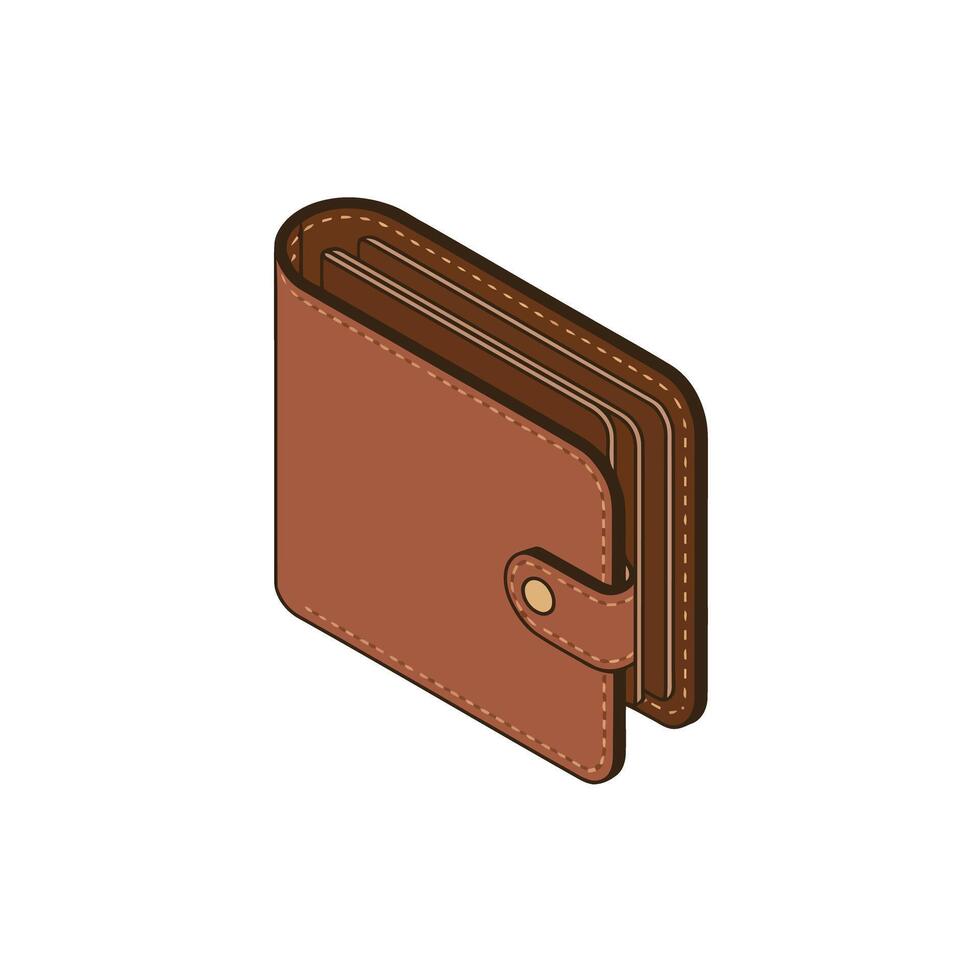 Brown Leather Wallet with Button Closure and Multiple Compartments Isometric View vector