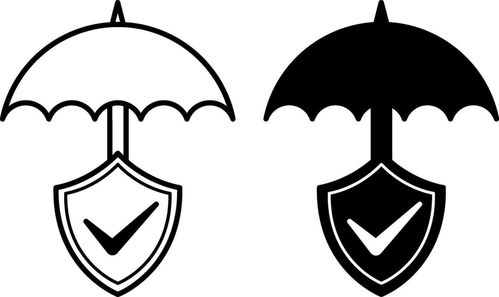 Umbrella Icons. Black and White Illustrations. Umbrella over Shield. Information Security and Privacy, Protecting User Accounts on the Internet. Concept of Data Security and Protection vector